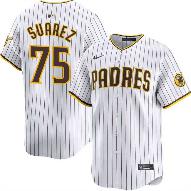 Men%27s San Diego Padres #75 Robert Suarez White 2024 Home Limited Stitched Jersey Dzhi->san diego padres->MLB Jersey